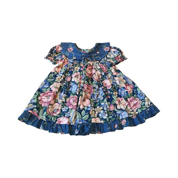 Vintage‎ 90s Jo Lene Toddler Girl's sz 3T Bib Collar Pleated Floral Dress - Picture 1 of 5